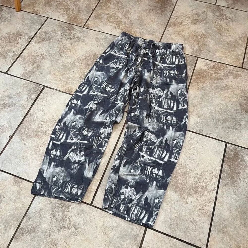 Vintage Style Wolf Print Pajama Pants Fruit of the Loom Men’s Medium